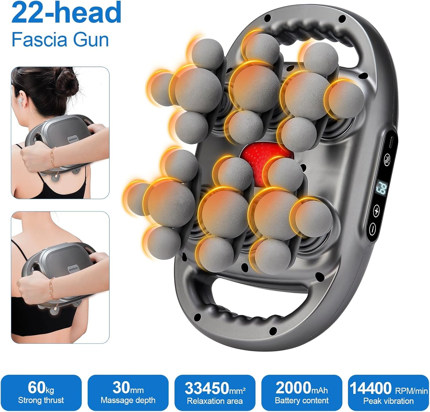22-Head Fascia Gun High-Frequency Vibration Body Massage Gun Back Waist Massager